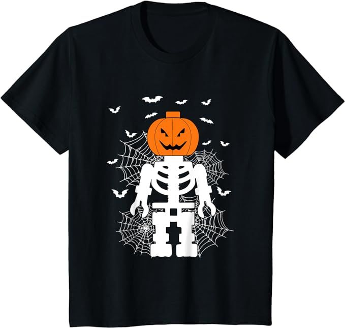 Halloween Skeleton Pumpkin Master Builder Block Building T-Shirt | Amazon (US)