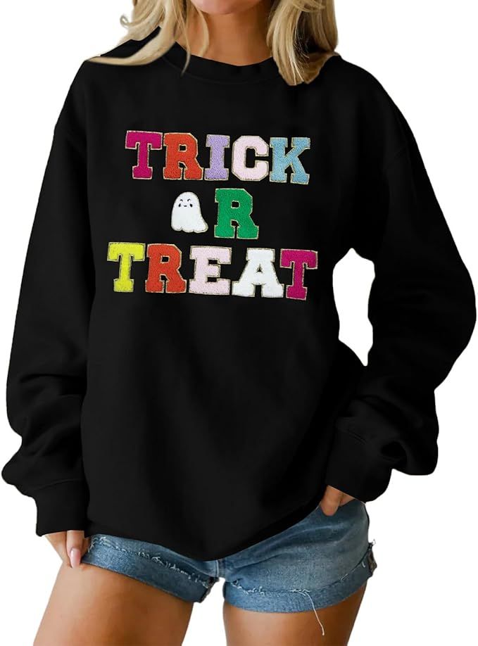 TAOHONG Halloween Ghost Sweatshirt: Womens Spooky Season Pullover Trick Or Treat Little Print Shi... | Amazon (US)