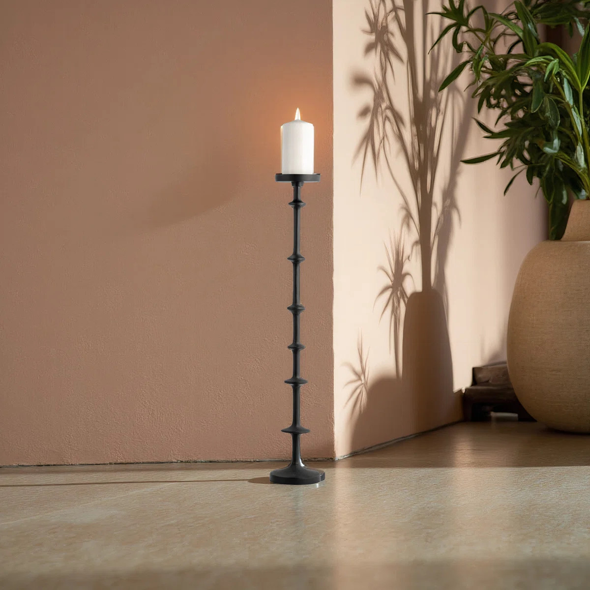 Adel Modern Metal Wood Aluminum Candle Holder for Pillar or Taper Candles Decorative Single Candl... | Wayfair North America