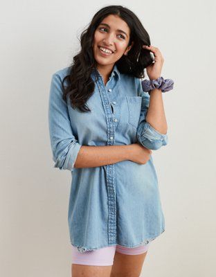 Aerie Long Sleeve Button Down Shirt | American Eagle Outfitters (US & CA)