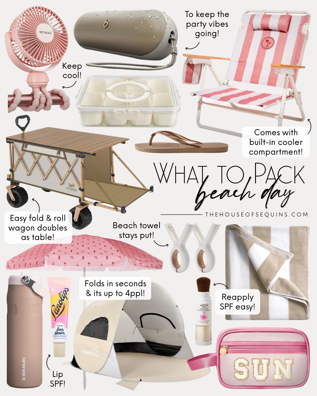 What to pack for a beach day! Summer vacation and staycation beach essentials, beach chair, pool bag, portable speaker, beach wagon, portable fan, beach towels, water bottle, sun shaded tent, snacklebox, travel charcuterie, beach beauty essentials, insulated cooler and more! 

#LTKFindsUnder100 #LTKFindsUnder50 #LTKSeasonal
