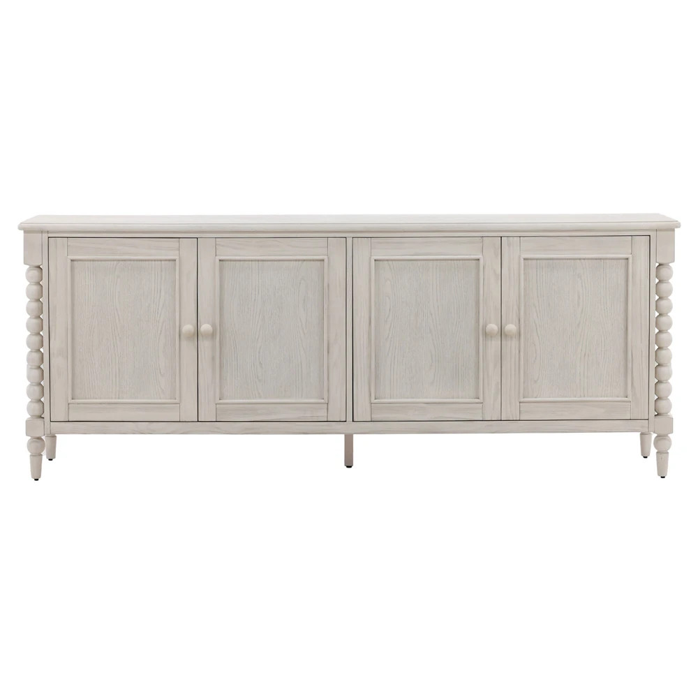 Calypso Updated Traditional Whitewash Oak Bobbin Sideboard | Kathy Kuo Home