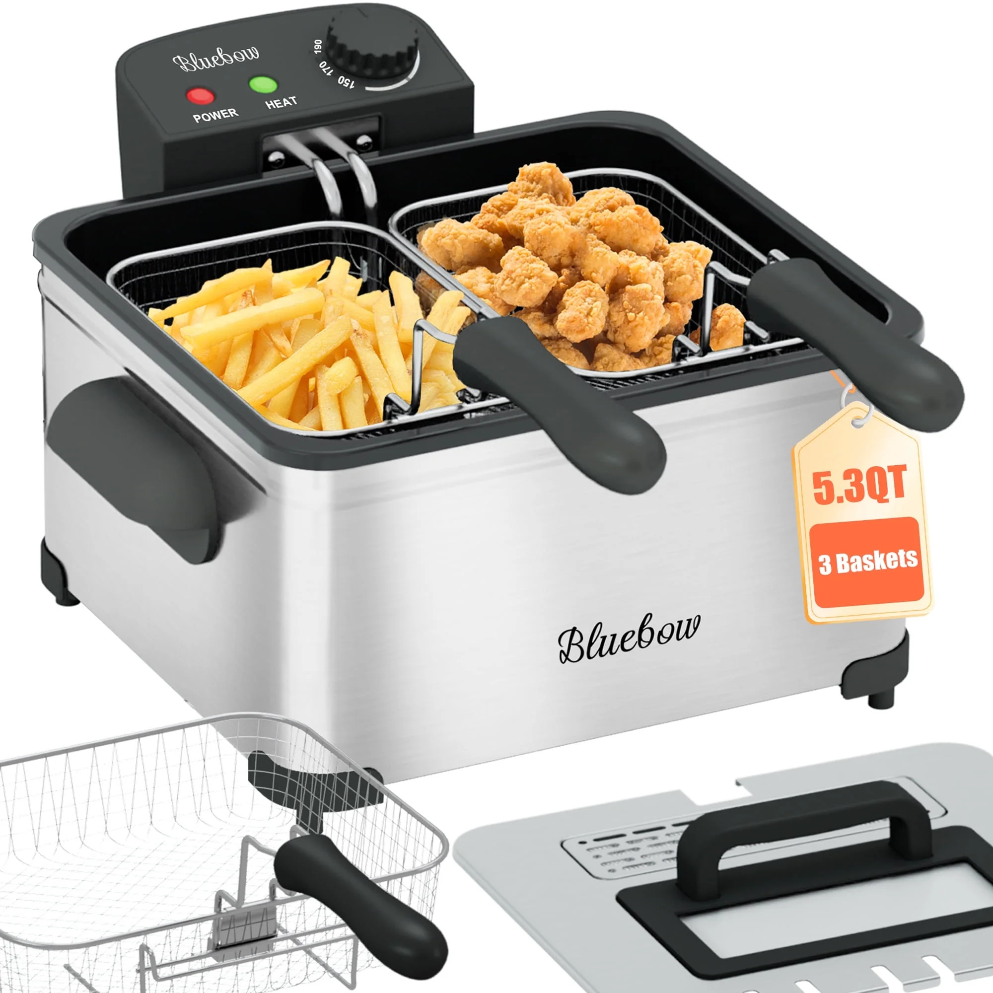 Bluebow Electric 5.3QT Deep Fryer, 1700W Immersion Fryer with 3-Baskets, Adjustable Temperature, ... | Walmart (US)