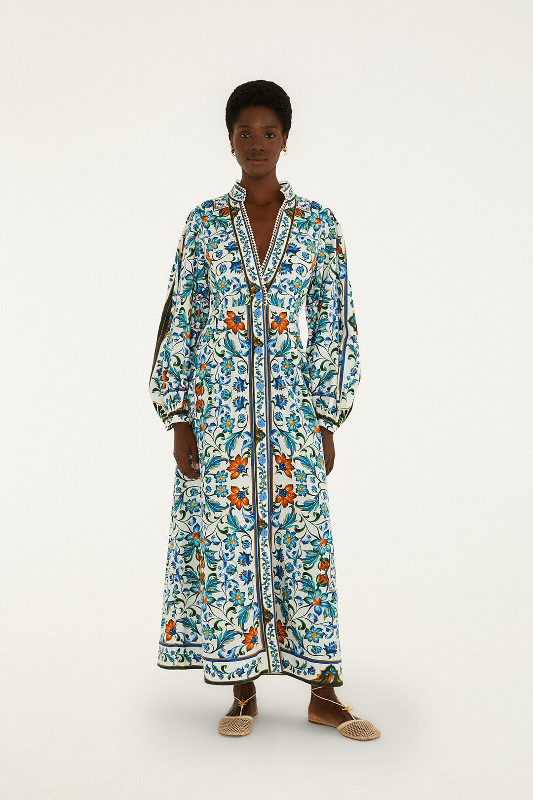 Off-White Flora Tile Lenzing Ecovero Euroflax Maxi Dress | FARM Rio | FarmRio (US)