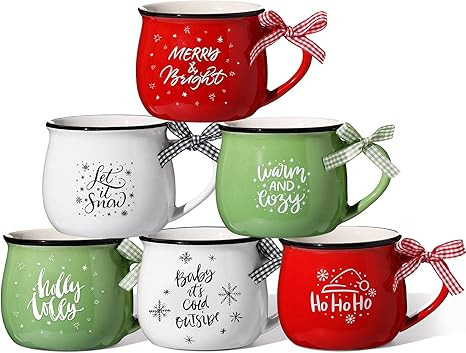 Christmas Coffee Mugs Set of 6, 12 oz Ceramic Mug Christmas Gift Holiday Mugs Hot Cocoa Mugs Chri... | Amazon (US)