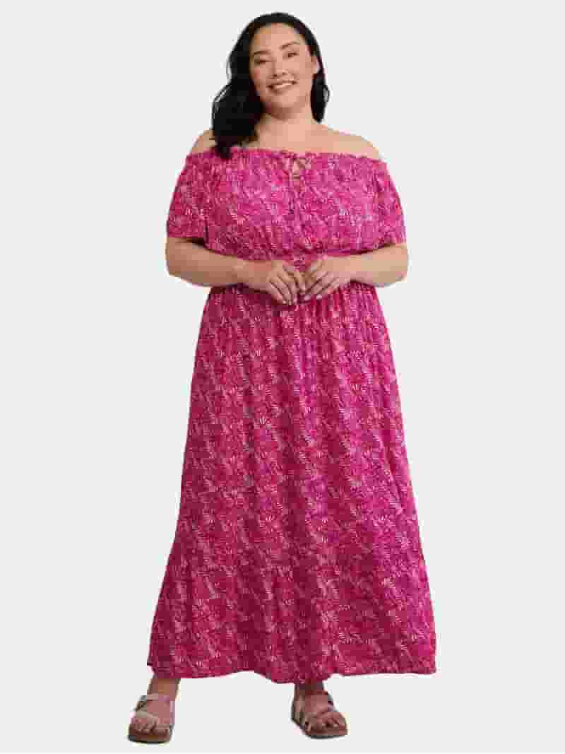 Terra & Sky Women's Plus Crinkle Off Shoulder Maxi Dress, Sizes 0X-5X | Walmart (US)