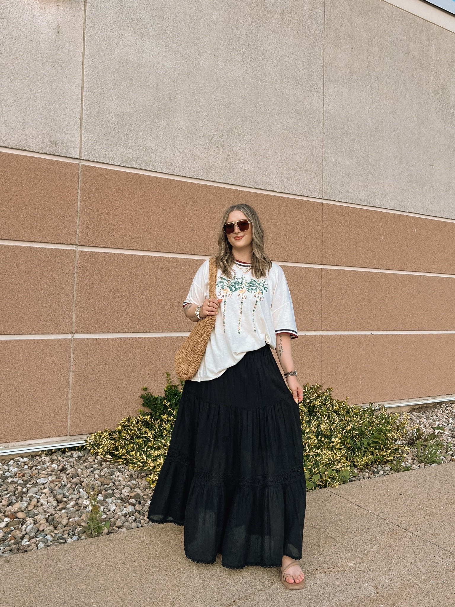 Easy summer outfit! Wearing L in the graphic tee. Black maxi skirt is old from aerie, linked similar options! I’m a 9.5-10 shoe and wear a 10 in the crocs sandals (Canadian crocs link under “similar products”)

#LTKsummer #LTKsale #LTKmidsize