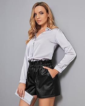 QIANXIZHAN Women's Leather Shorts, Faux High Waisted Wide Leg Sexy Shorts | Amazon (US)