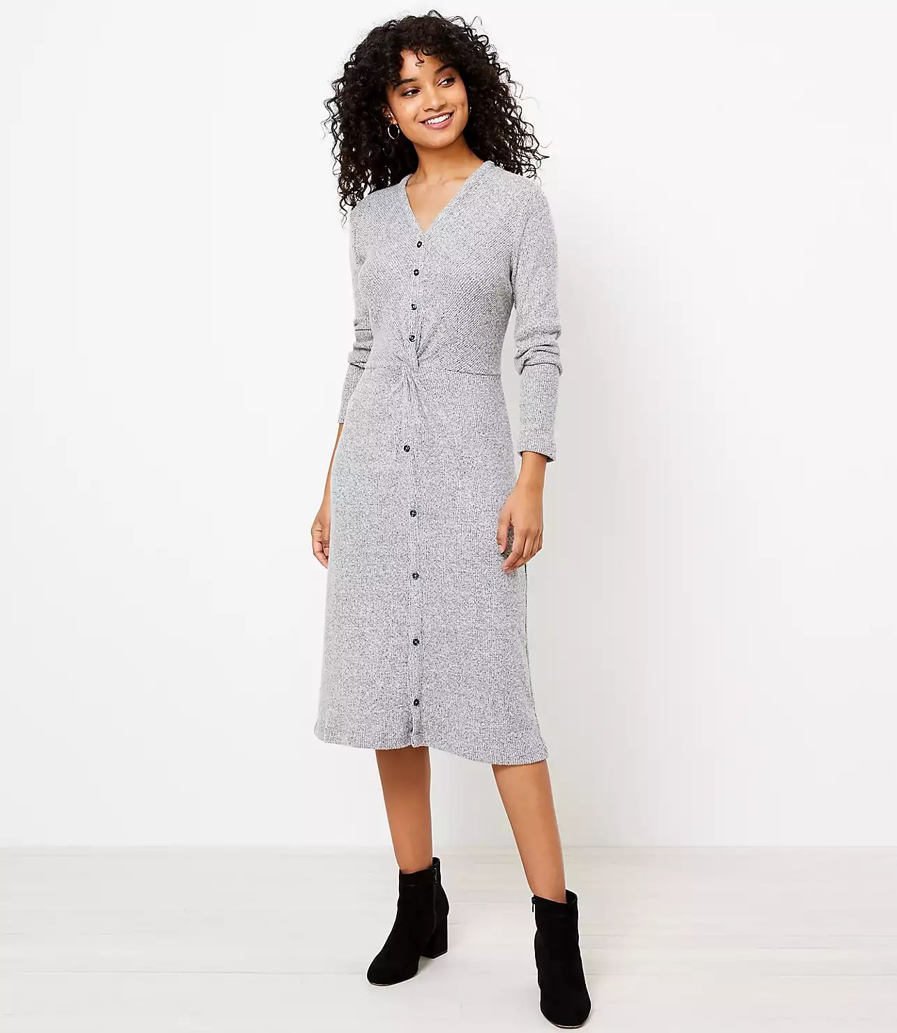 Knotted Button Midi Dress | LOFT