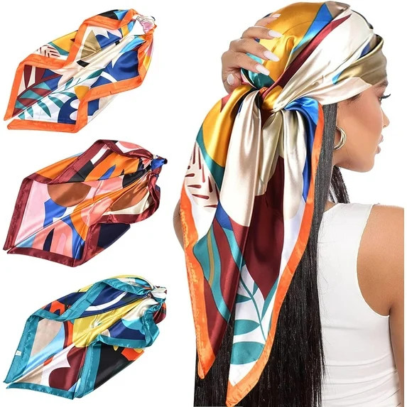 SONGAUN 3 Pack Large Square Scarf, Headscarf for Women's Hair, Smooth Satin Scarves, Silk Head Sc... | Walmart (US)