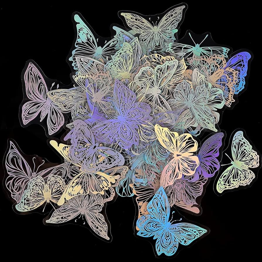 45Pcs Holographic Glitter Butterfly Stickers, Vintage Butterfly Waterproof Transparent Decorative... | Amazon (US)