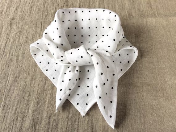 Polka Dot Linen Bandana Black and White Womens Kerchief Pure - Etsy | Etsy (US)