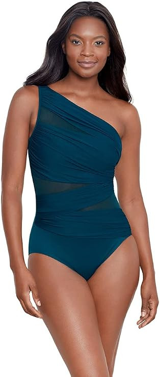 Miraclesuit Women's Slimming Swimwear JENA One Shoulder Tummy Control One Piece Swimsuit Bathing ... | Amazon (US)