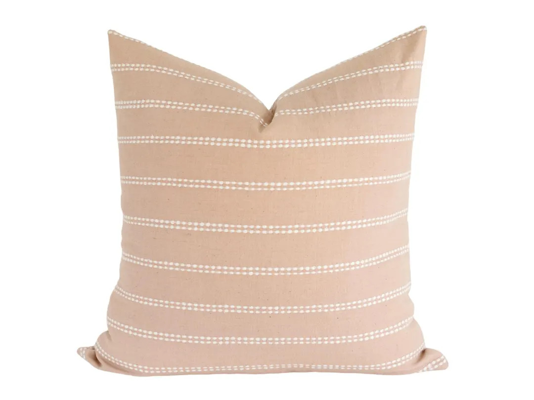 Peach Stripe Linen Throw Pillow Cover • Pink Throw Pillow • Boho Pillow Cover • Stripe Pill... | Etsy (US)