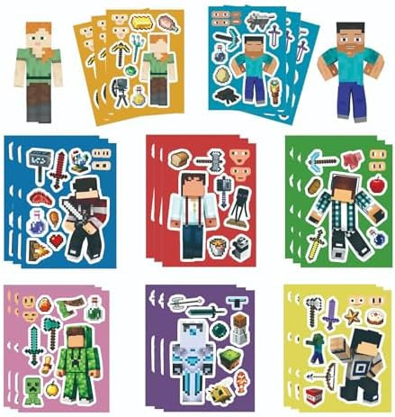 24Pcs Cartoon Stickers, Mixed & Matched with 8 Designed Pixel Sticker (3 of Each) for Party Favor... | Amazon (US)