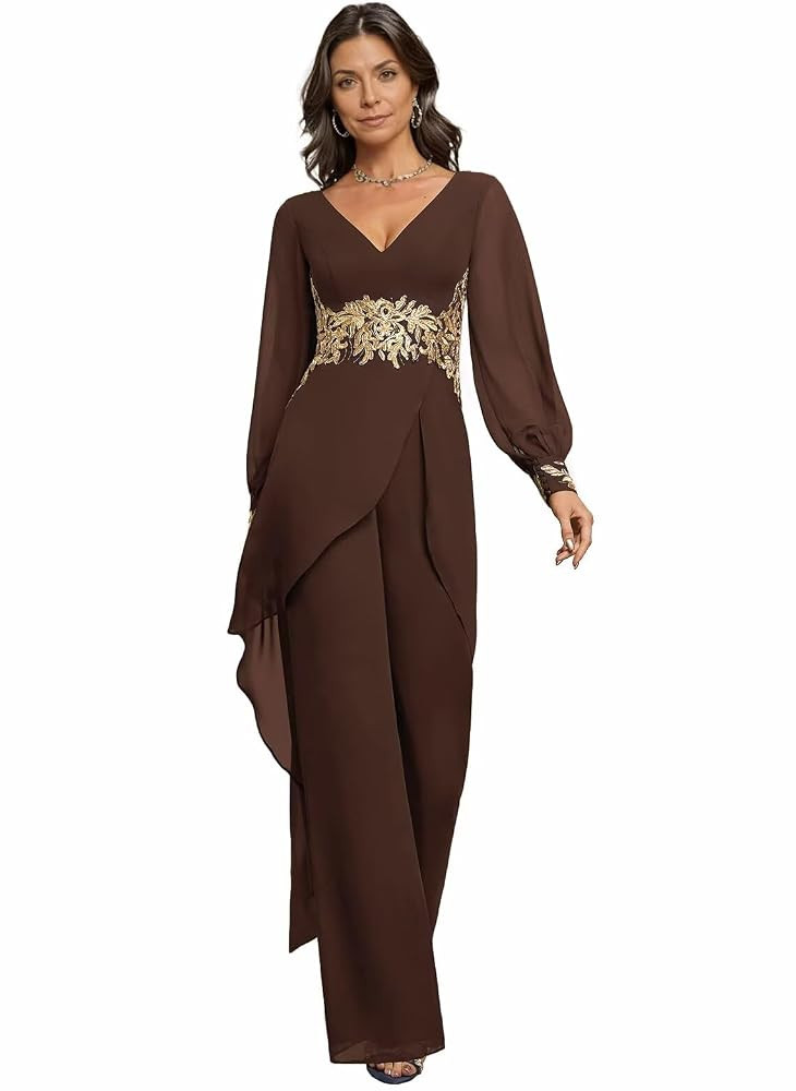 Mother of The Bride Pant Suits 2 Pieces Chiffon Embroidery Mother of The Groom Outfit for Women w... | Amazon (US)