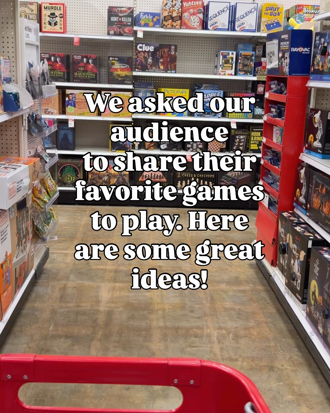 Our audiences’ most loved board games, card games and more! Sharing what our families love to play, too! 

1. Most loved board game: Blank Slate (you know we love this one, too!)
2. Most loved dominoes game: Mexican Train
3. Most loved card game: Uno
4. Most loved overall winner: LRC
Games our families love, and we think you will, also:
Chameleon
Secret Hitler
“Fakin’ It” in the Jackbox party pack 3 

#LTKOver40 #LTKHoliday #LTKGiftGuide