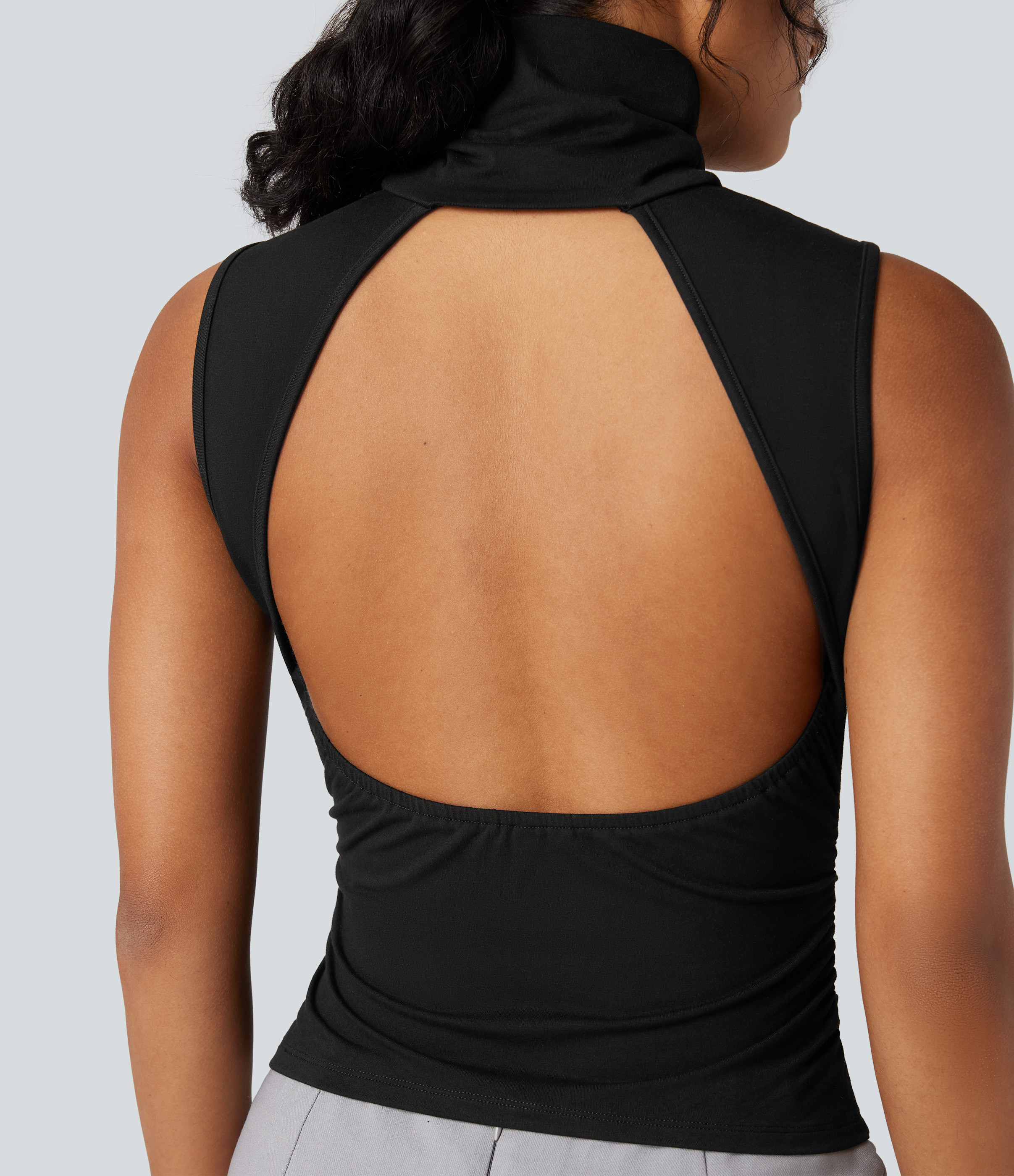 Halara High Neck Sleeveless Backless Casual Top Tank Top - Black - M golf tops halter top tunic tops sleeveless tops backless top | HALARA