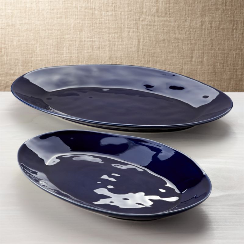 Marin Dark Blue Oval Platters | Crate & Barrel