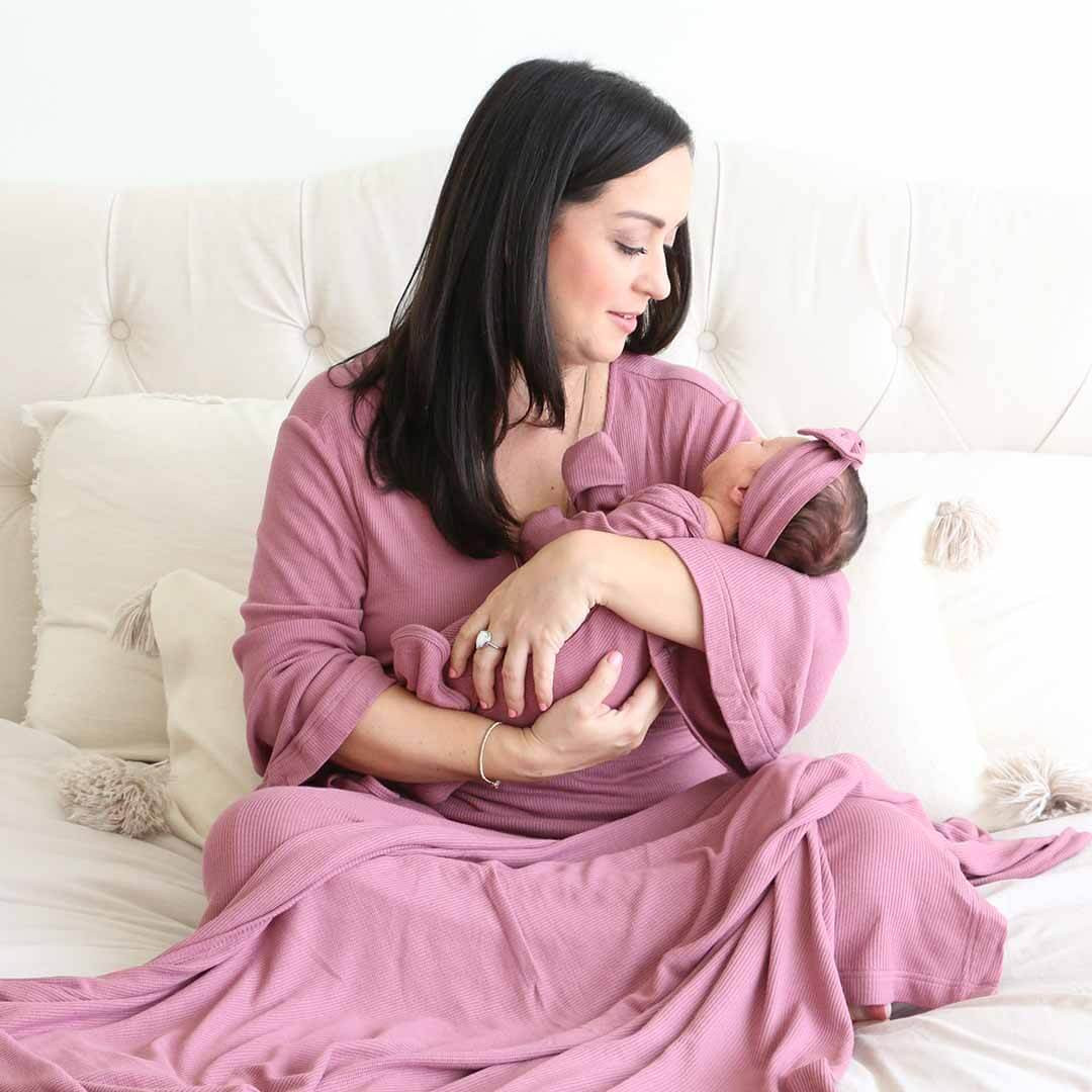 Boysenberry Waffle Bamboo Knit Maternity Robe | Caden Lane