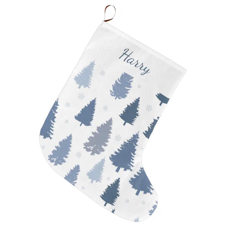 Winter Blue Pine Trees Pattern Custom Large Christmas Stocking | Zazzle | Zazzle