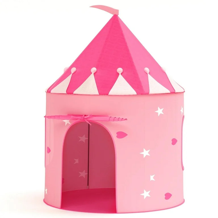 KORIMEFA Princess Castle Play Tent with Glow in The Dark Stars, Foldable Pink Pop up Kids Tent Pl... | Walmart (US)