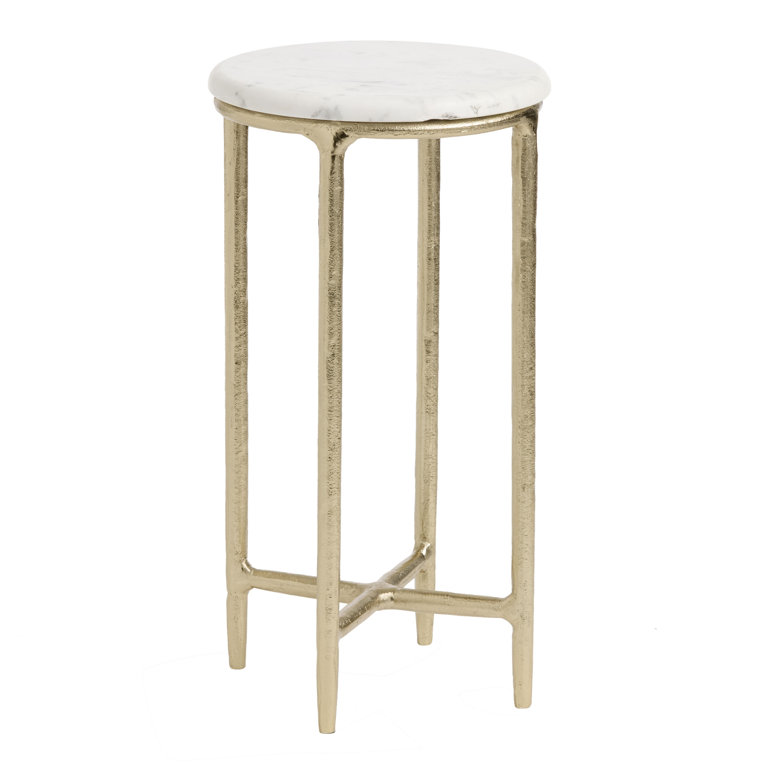 Vala Round White Marble Top and Gold Metal X Base Side Table | World Market