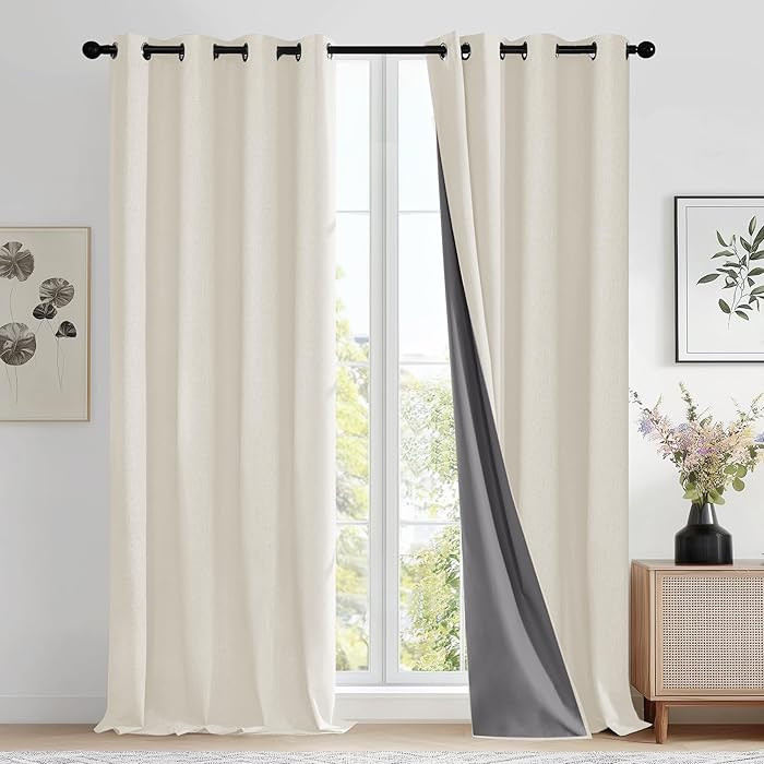 Deconovo Linen 100% Blackout Grommet Curtains for Bedroom and Living Room,Cream,52W x 108L Inch,2... | Amazon (US)