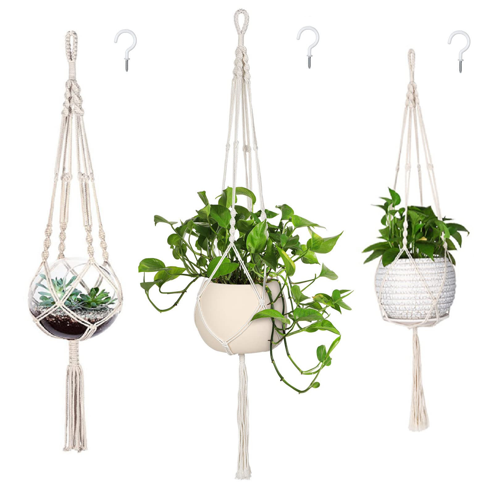 MIPON 3 Pack Macrame Plant Hanger Indoor Hanging Planter for Plants Holder with 3 Hooks, Differen... | Amazon (US)