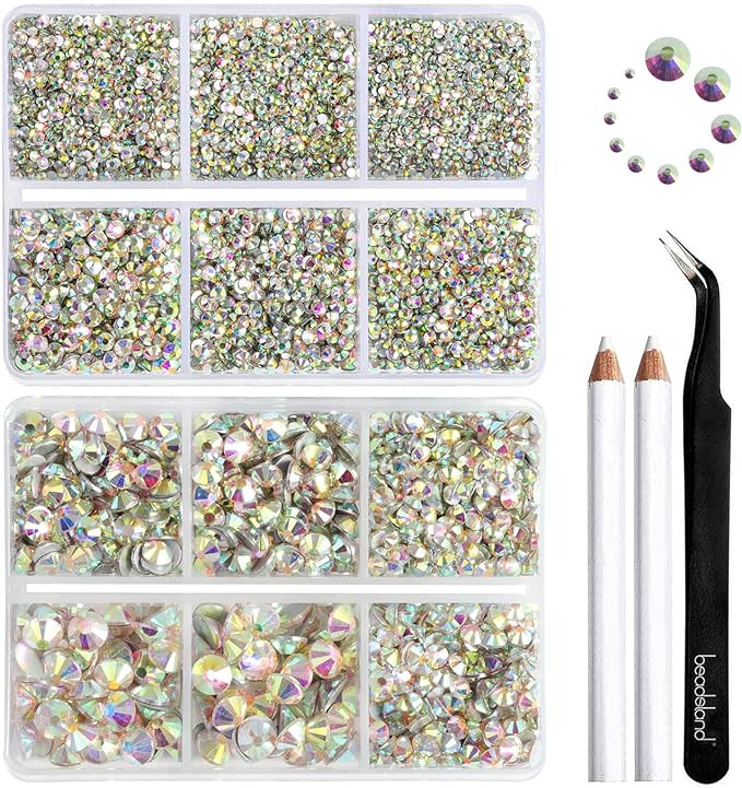 Beadsland 8300PCS Flatback Rhinestones, AB Crystal Rhinestone Round Crystal Rhinestones for Craft... | Amazon (US)