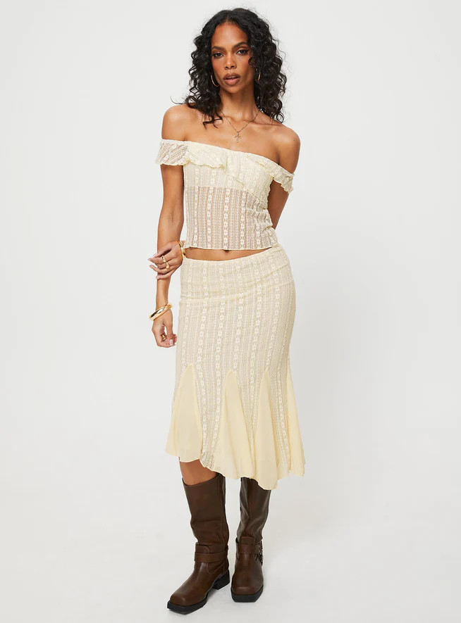 Betharia Midi Skirt Cream | Princess Polly US