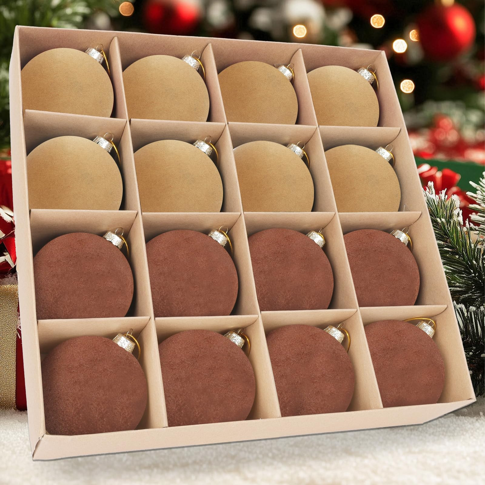 16 Pcs Velvet Brown Ornaments Set for Christmas Tree Decorations - 3.15 Inch Flocked Christmas Ba... | Amazon (US)