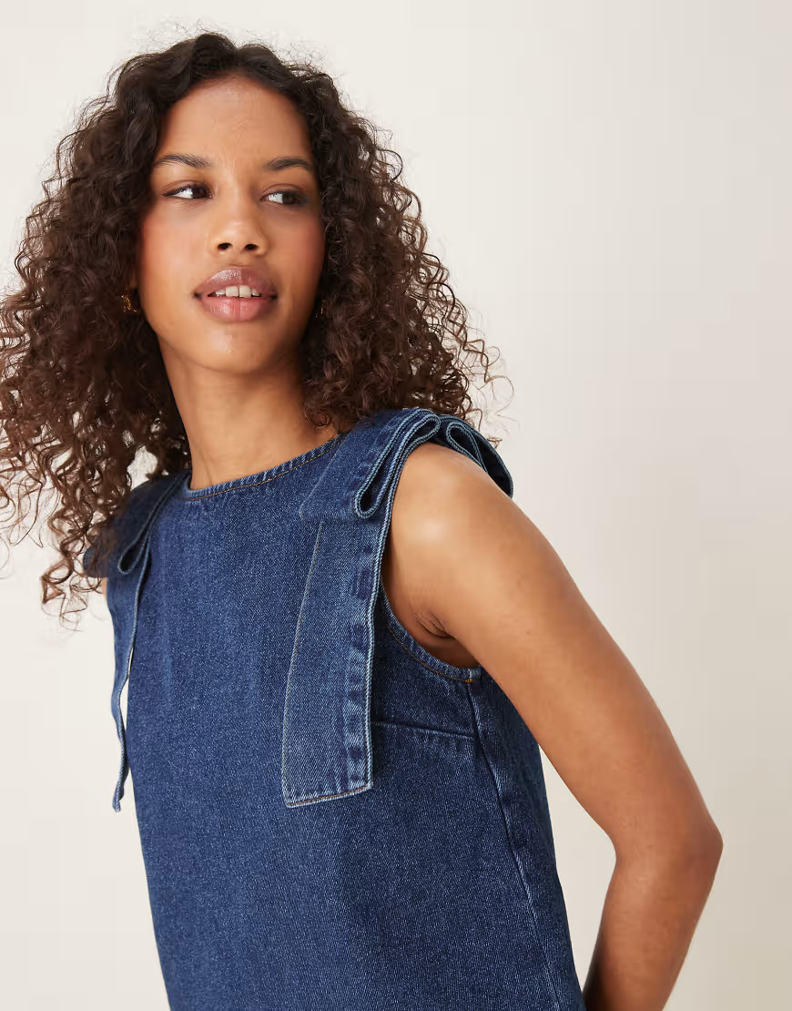 ASOS DESIGN denim tank top with bow shoulders-Navy | ASOS (Global)