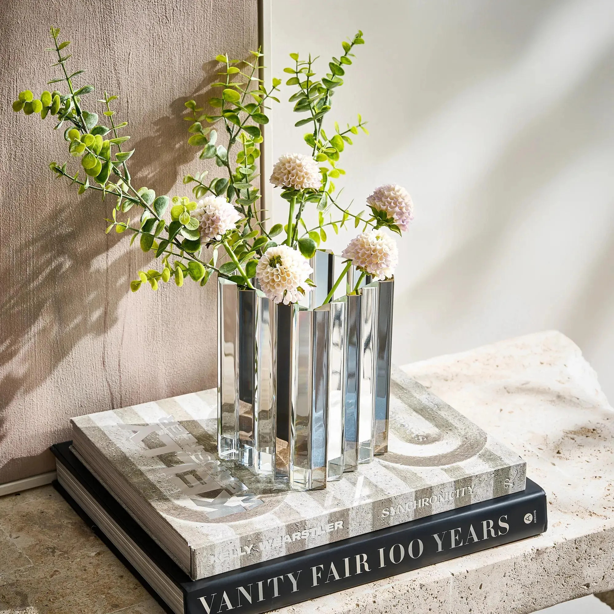 Bande Crystal Glass Vase | Graphite Clear | Décor | Z Gallerie | 5"W x 5"D x 6.75"H | Solid Crystal Vase with Fluted Fan Desi | Z Gallerie