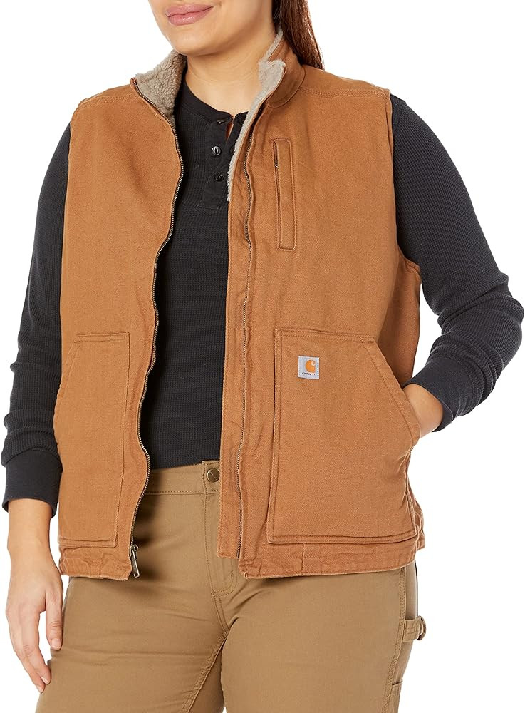 Carhartt Women's Relaxed Fit Washed Duck Sherpa-Lined Mock-Neck Vest | Amazon (US)