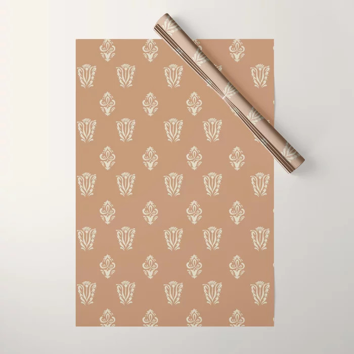 Terracotta Damask Pattern Wrapping Paper | Society6