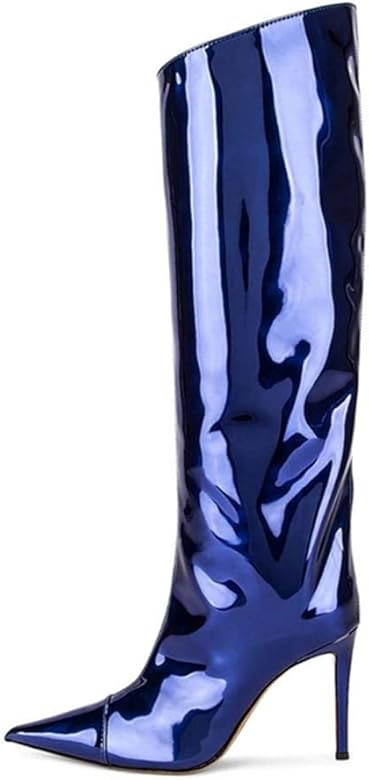 Women's Knee High Boots Sexy Pointed Toe Stiletto Heel Boot Metallic Leather Zipper Booties Dress... | Amazon (US)