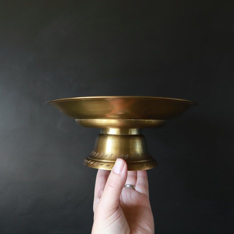 8" Brass Pedestal Bowl Ornate Heavy Etched Dish Nestlings Home Decor | Etsy (US)