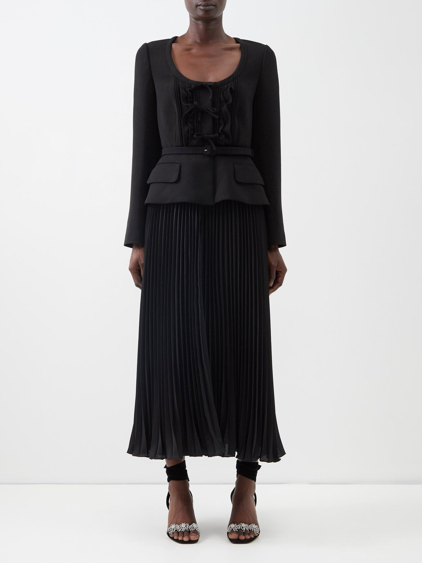 Structured pleated-crepe midi dress | Self-Portrait | Matches (US)