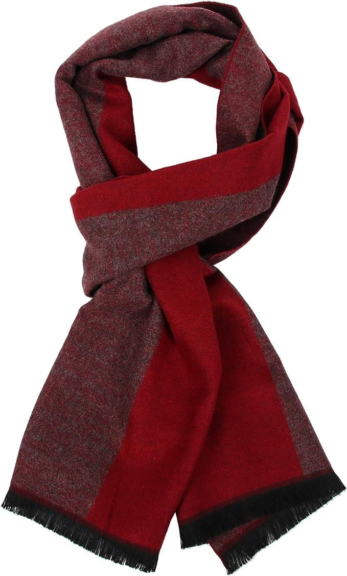 sy soul young Long Cotton Scarf for Men - Warm Fringe Plaid Scarves With Luxurious Gift Box | Amazon (US)