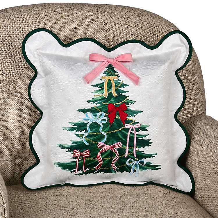 New! Christmas Tree Bows Scalloped Pillow | Kirklands