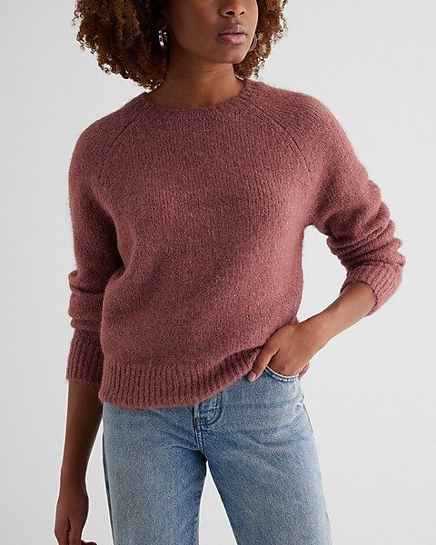 Fuzzy Knit Crew Neck Sweater | Express