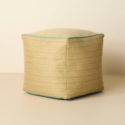 Natural Stripe with Green Trim Outdoor Patio Ottoman/Pouf - Hearth & Hand™ with Magnolia | Target