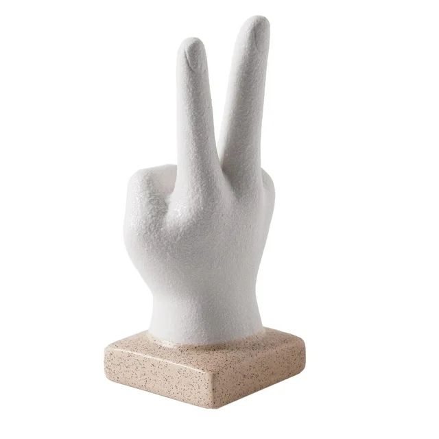 Mainstay Home Decor Collection Peace Hand Sign White Ceramic Bohemian Figurine Decor - 6.5" x 2.5... | Walmart (US)