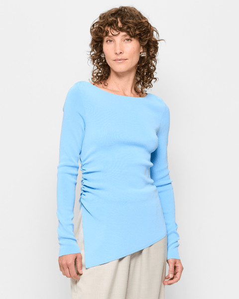 Long Sleeve Asymmetric Hem Crepe Knit Top - Preview | Target AU