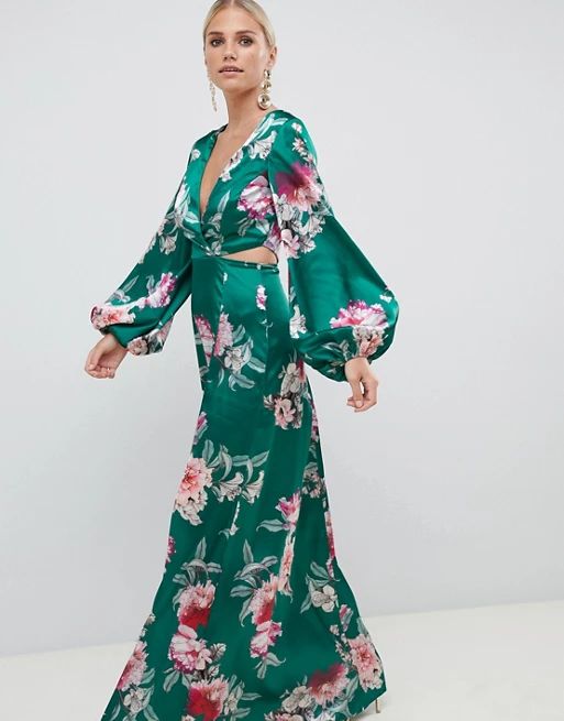 ASOS DESIGN long sleeve floral print cut out wrap maxi dress | ASOS US