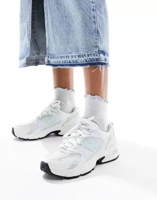 New Balance 530 sneakers in white with sage and light blue detail | ASOS | ASOS (Global)