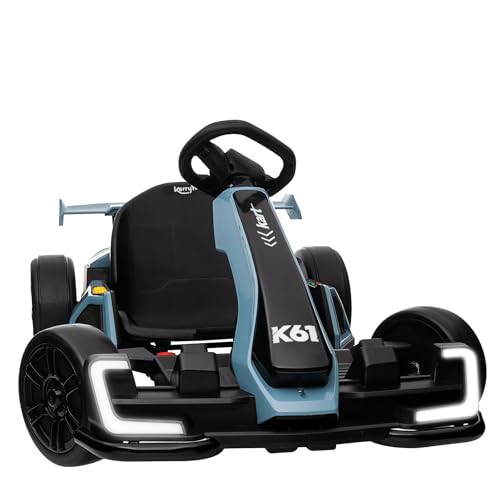KerryYoo K61 Go Kart Electric Drift Kart with Length Adjustable Seat, 24V Outdoor Ride on Toy with 4 Speed Mode, Crazy Kart for Kids 6-12 Years Old, Fast 300W Motor, 8.5 MPH, Bluetooth - Blue | Amazon (US)