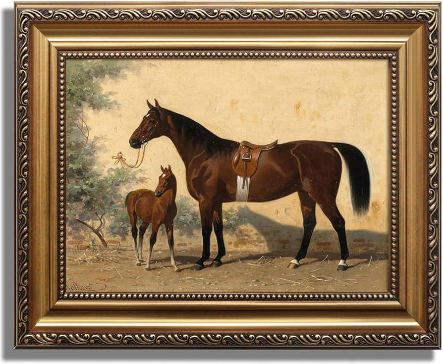 KBKBART Gold Framed Vintage Wall Art, Vintage Horse Painting Farmhouse Decor, Rustic Antique West... | Amazon (US)