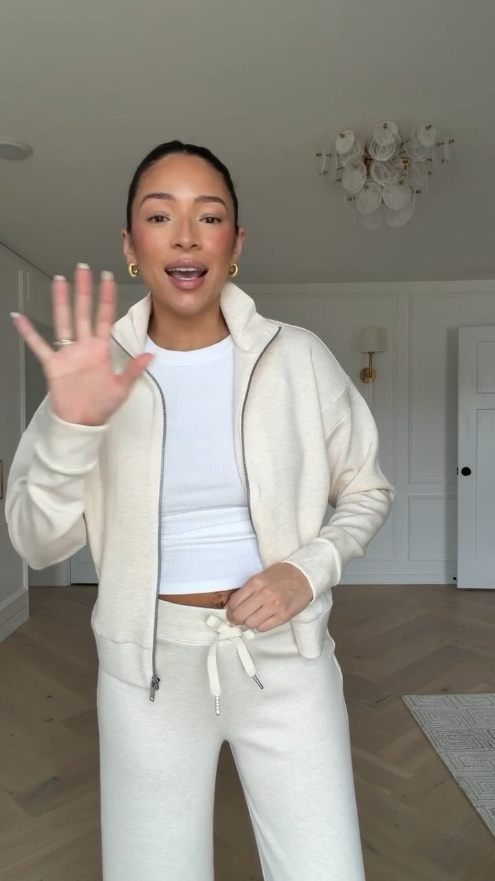 Spanx set 30-50% OFF!! This set is made with the most buttery soft material - it’s my go to travel and lounge set! Wearing size S track jacket and size S tall wide leg pants and I'm 5'8" 🖤 

work from home outfit, airport outfit, travel outfit, errands outfit, spanx outfit, spanx sale, loungewear

#LTKSaleAlert #LTKTravel